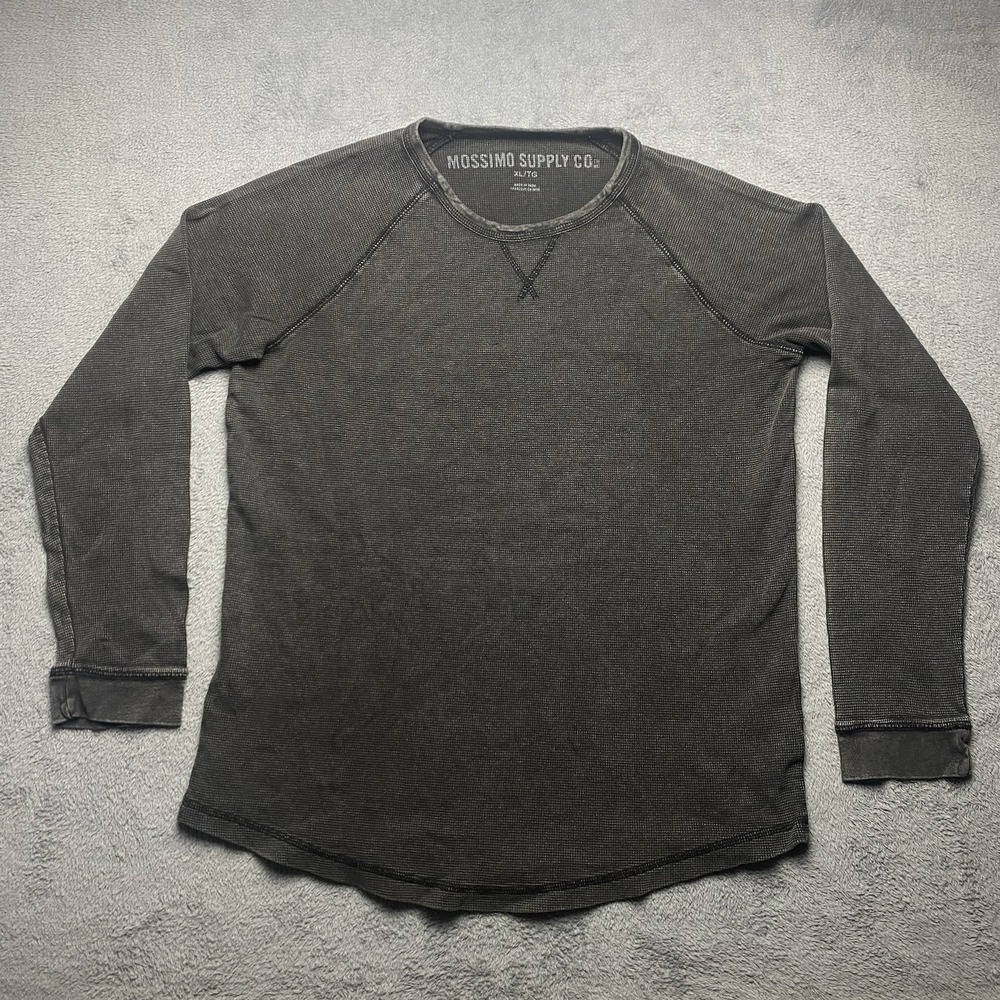 Mossimo Supply Co Shirt Long Sleeve Men's Waffle Thermal Black Size L Crew Neck